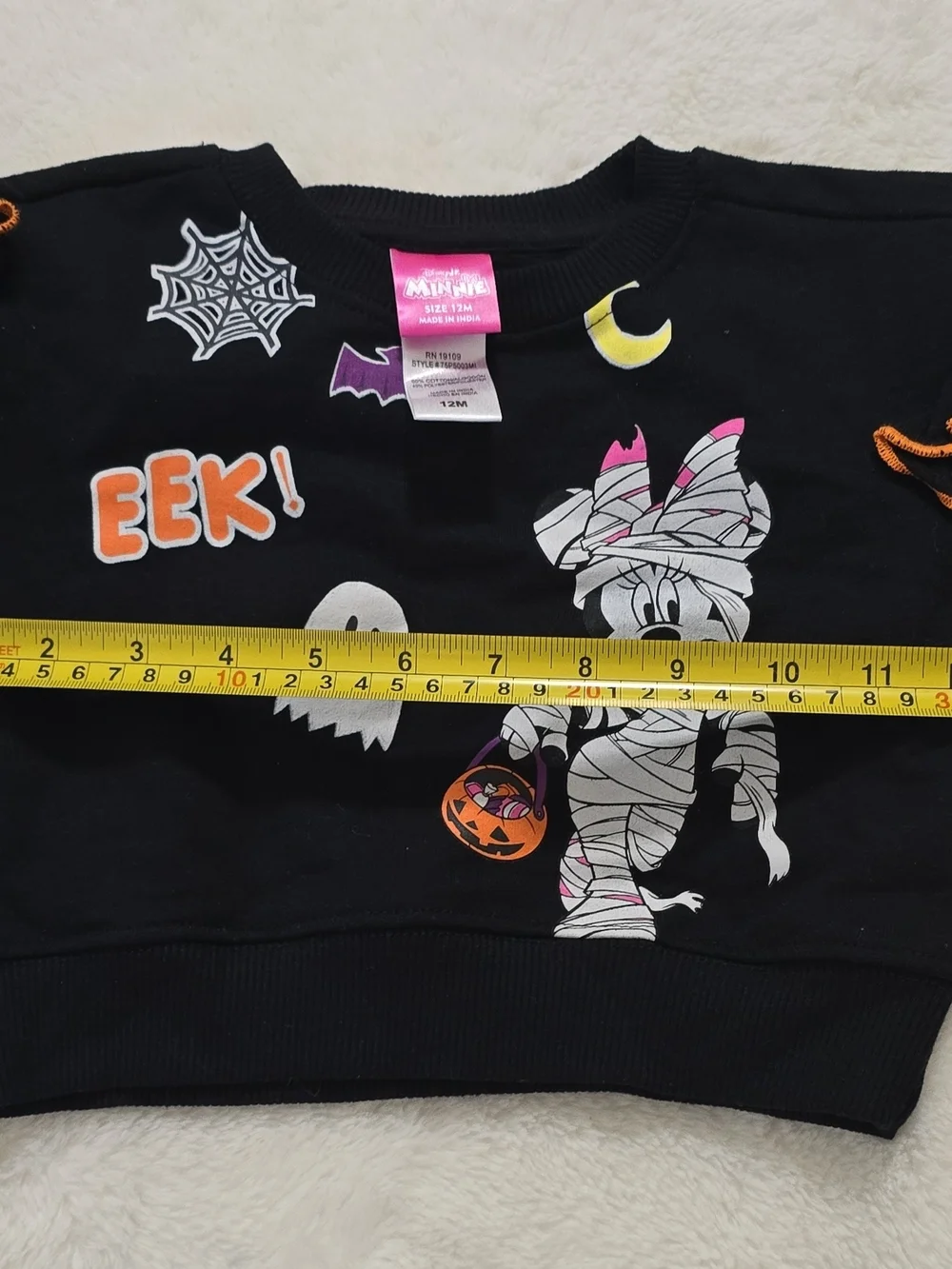 Disney Black Minnie Mummy Halloween Sweatshirt with Orange Trim